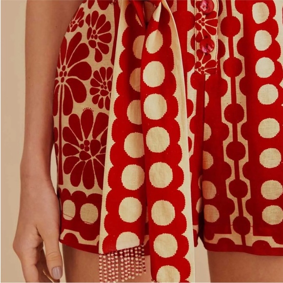 FARM Rio Red and Cream Floral & Polka Dot Short Jumpsuit - Picture 5 of 9